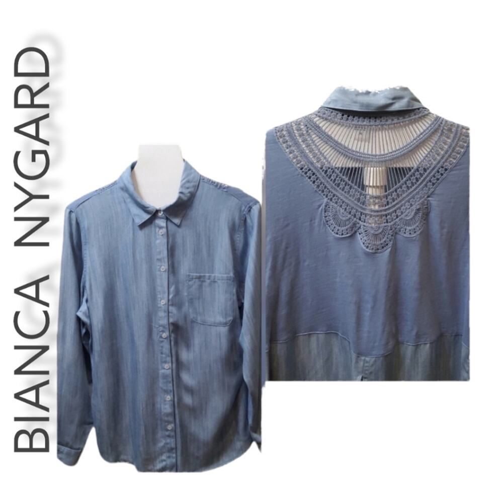Bianca Nygard Petite Chambray Long Sleeve Top Size PL